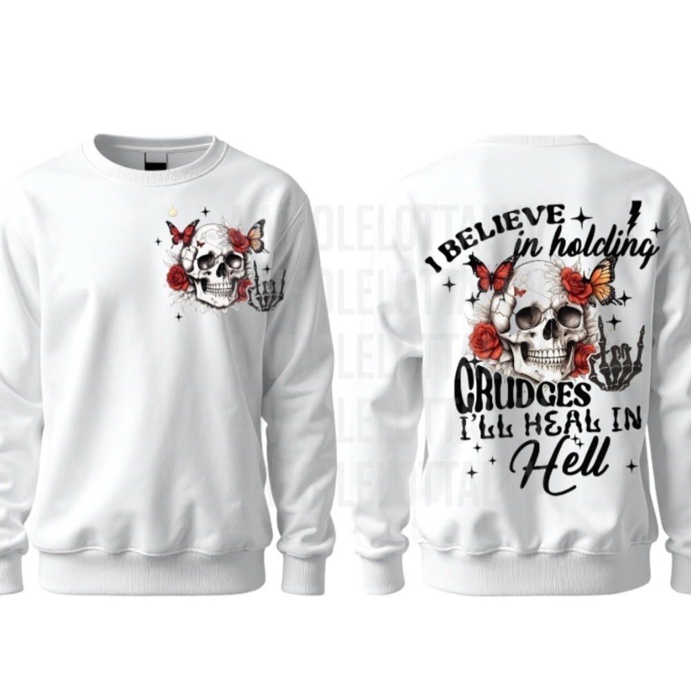 Holding Grudges Skull Graphic Crewneck | Unisex Statement Sweatshirt